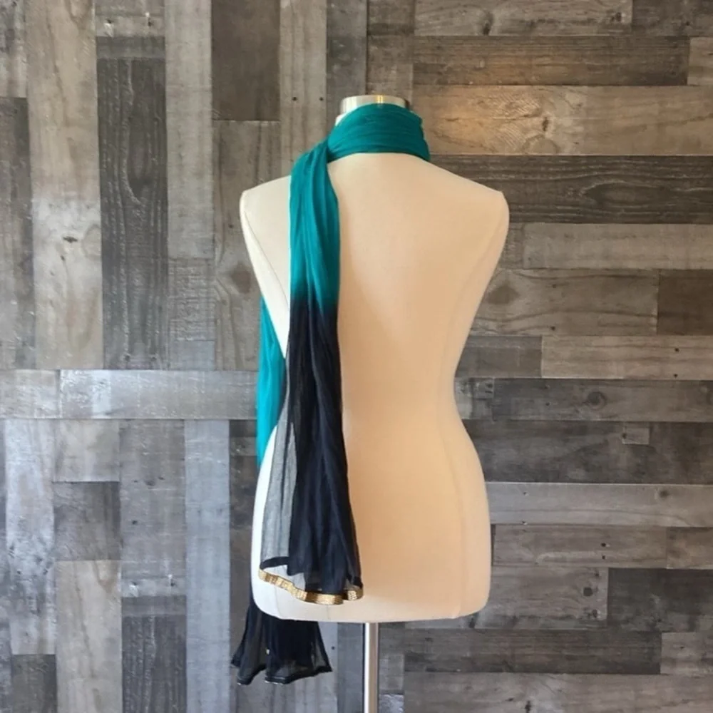 Gorgeous black green gold ombré scarf lightweight dark feminine witchy coastal